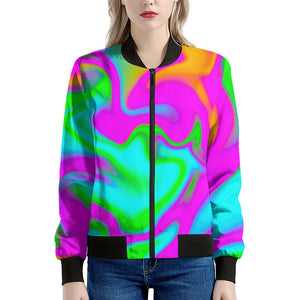 Holographic Neon Liquid Trippy Print Women's Bomber Jacket