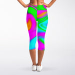 Holographic Neon Liquid Trippy Print Women's Capri Leggings