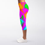 Holographic Neon Liquid Trippy Print Women's Capri Leggings