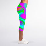 Holographic Neon Liquid Trippy Print Women's Capri Leggings