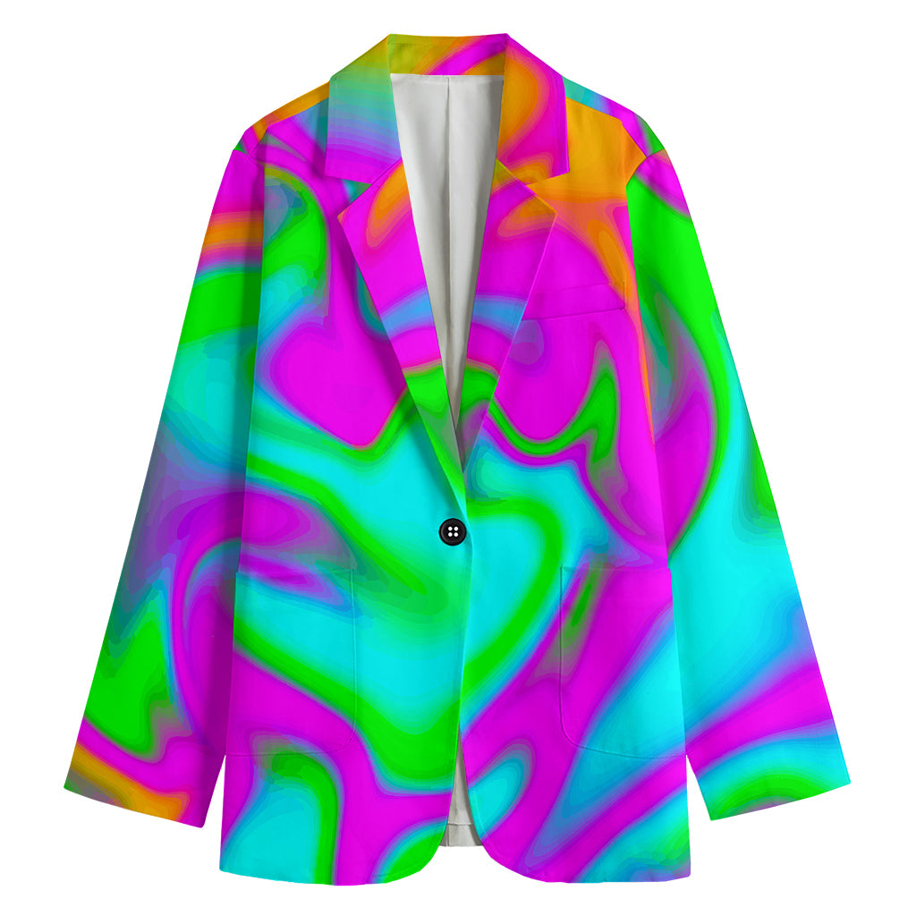 Holographic Neon Liquid Trippy Print Women's Cotton Blazer