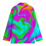 Holographic Neon Liquid Trippy Print Women's Cotton Blazer