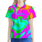 Holographic Neon Liquid Trippy Print Women's Polo Shirt