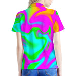 Holographic Neon Liquid Trippy Print Women's Polo Shirt