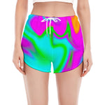Holographic Neon Liquid Trippy Print Women's Split Running Shorts