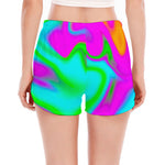 Holographic Neon Liquid Trippy Print Women's Split Running Shorts