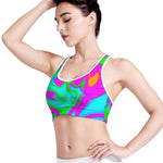 Holographic Neon Liquid Trippy Print Women's Sports Bra