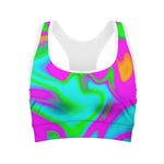 Holographic Neon Liquid Trippy Print Women's Sports Bra