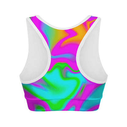 Holographic Neon Liquid Trippy Print Women's Sports Bra