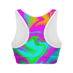 Holographic Neon Liquid Trippy Print Women's Sports Bra