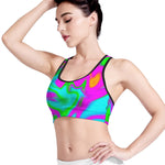 Holographic Neon Liquid Trippy Print Women's Sports Bra