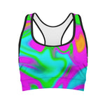 Holographic Neon Liquid Trippy Print Women's Sports Bra