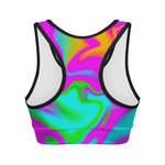 Holographic Neon Liquid Trippy Print Women's Sports Bra