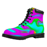 Holographic Neon Liquid Trippy Print Work Boots