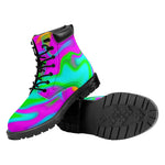 Holographic Neon Liquid Trippy Print Work Boots