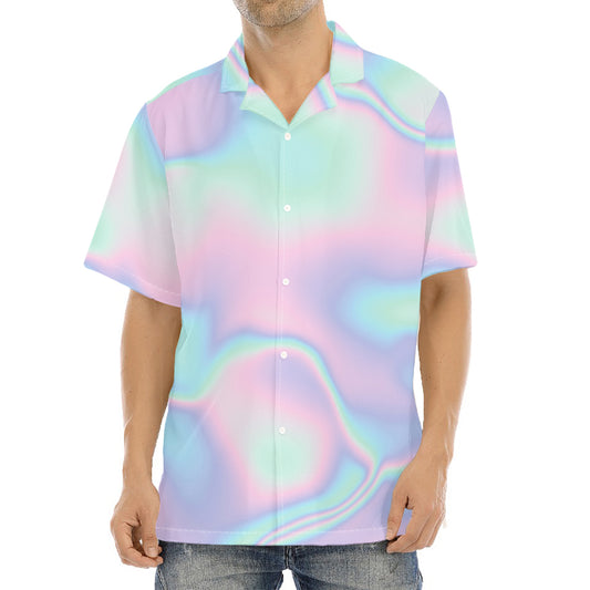 Holographic Waves Print Aloha Shirt