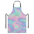 Holographic Waves Print Bib Apron With Pocket
