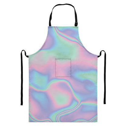 Holographic Waves Print Bib Apron With Pocket