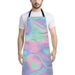Holographic Waves Print Bib Apron With Pocket