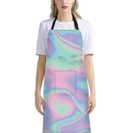 Holographic Waves Print Bib Apron With Pocket