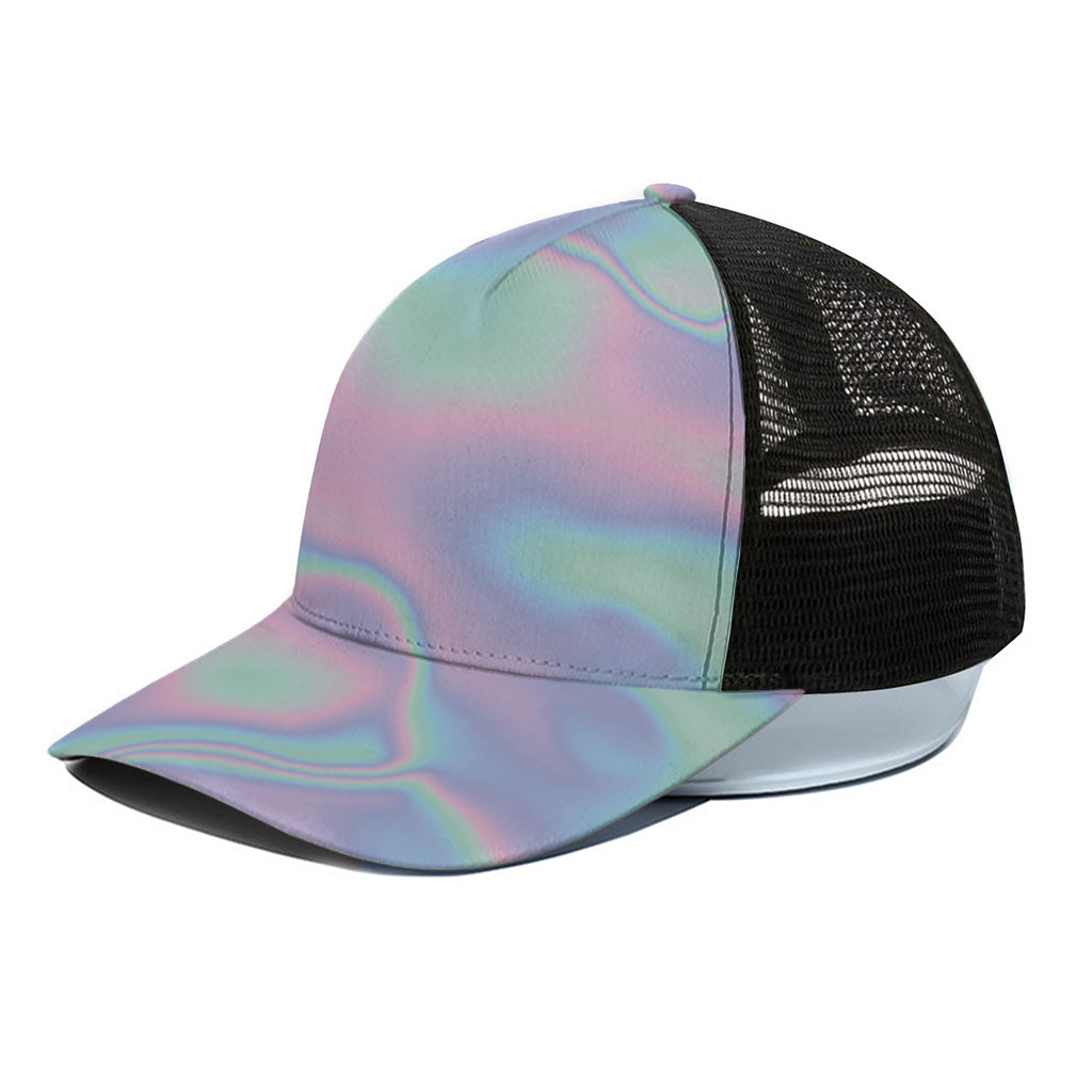 Holographic Waves Print Black Mesh Trucker Cap