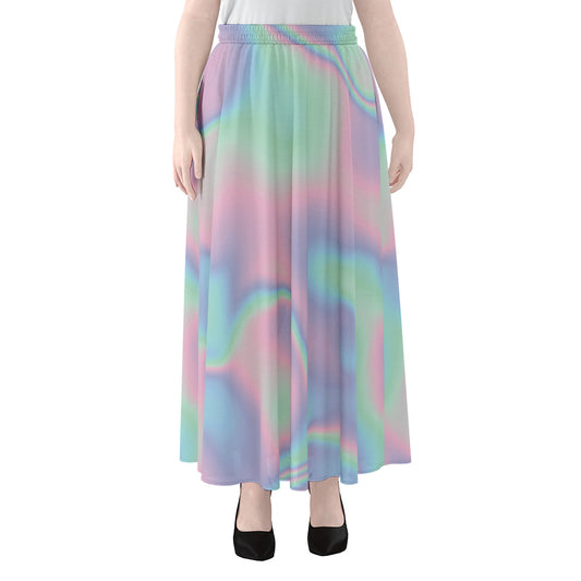 Holographic Waves Print Chiffon Maxi Skirt