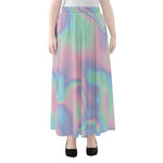 Holographic Waves Print Chiffon Maxi Skirt