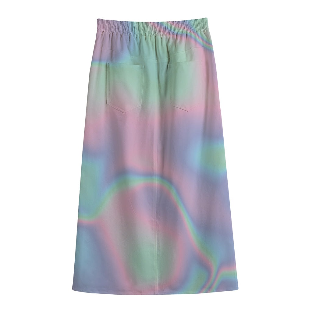 Holographic Waves Print Cotton Front Slit Maxi Skirt
