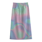 Holographic Waves Print Cotton Front Slit Maxi Skirt