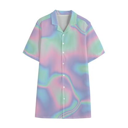 Holographic Waves Print Cotton Hawaiian Shirt