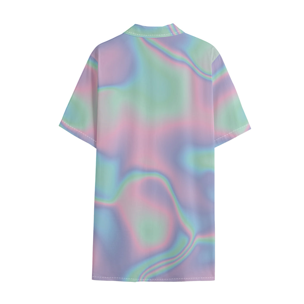 Holographic Waves Print Cotton Hawaiian Shirt