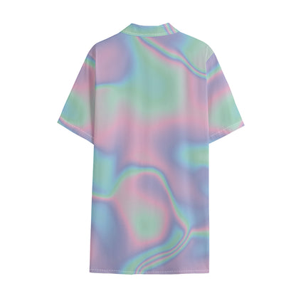 Holographic Waves Print Cotton Hawaiian Shirt