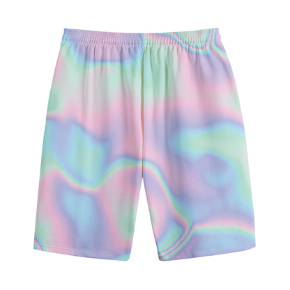 Holographic Waves Print Cotton Shorts