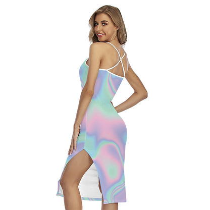 Holographic Waves Print Cross Back Cami Dress