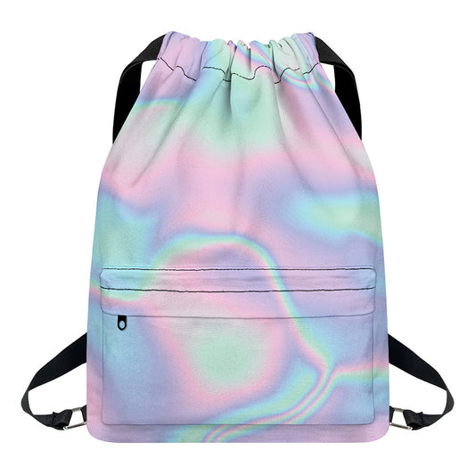 Holographic Waves Print Drawstring Backpack