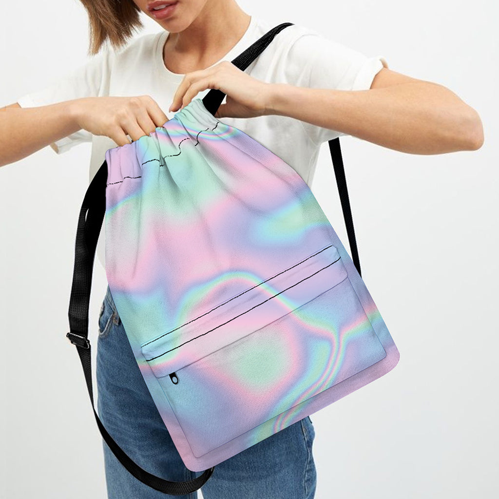 Holographic Waves Print Drawstring Backpack