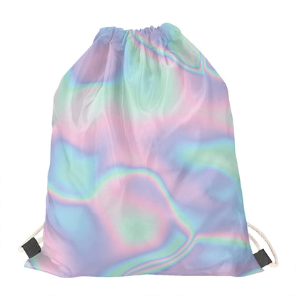 Holographic Waves Print Drawstring Bag