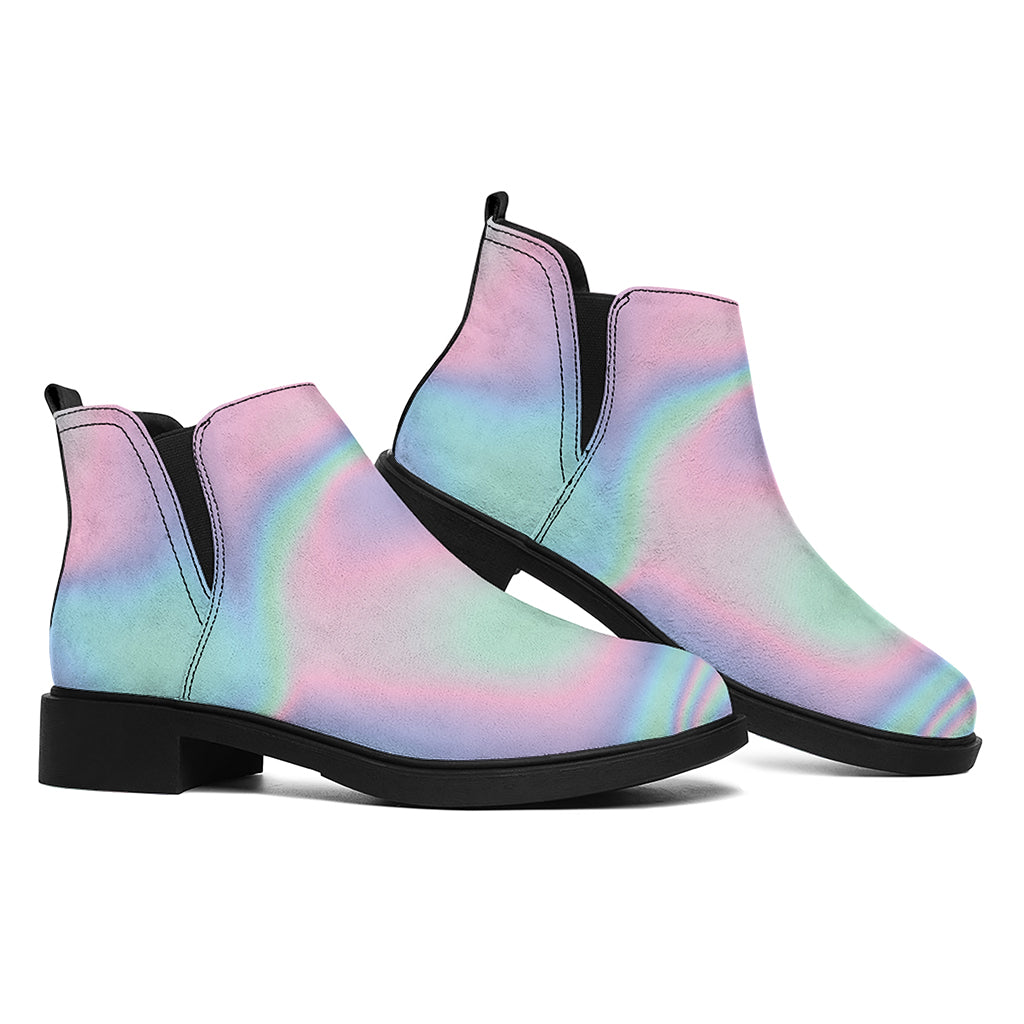 Holographic Waves Print Flat Ankle Boots