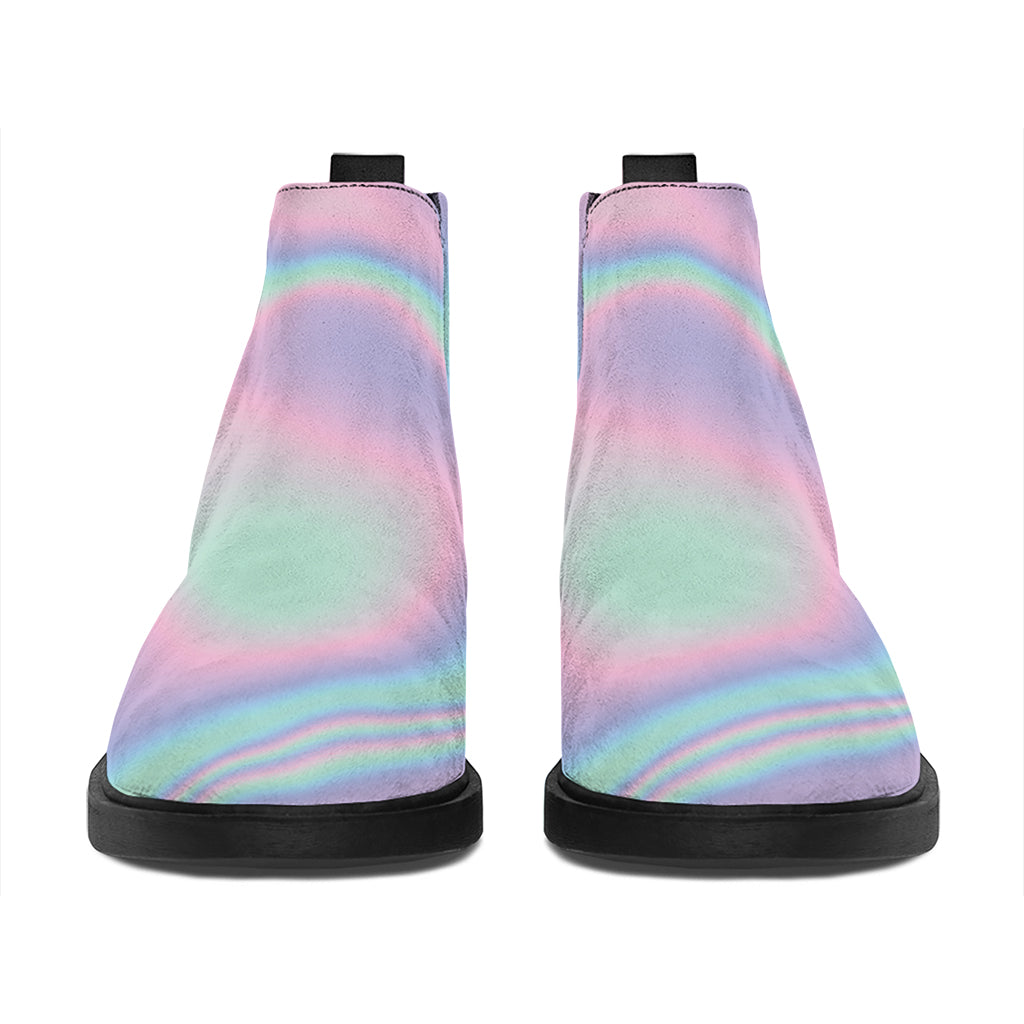 Holographic Waves Print Flat Ankle Boots