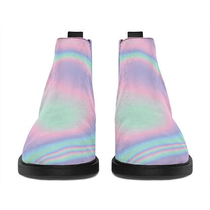 Holographic Waves Print Flat Ankle Boots