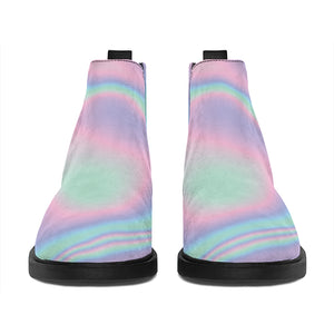 Holographic Waves Print Flat Ankle Boots