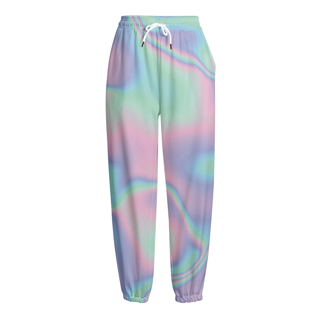 Holographic Waves Print Fleece Lined Knit Pants