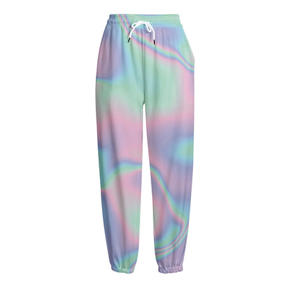 Holographic Waves Print Fleece Lined Knit Pants