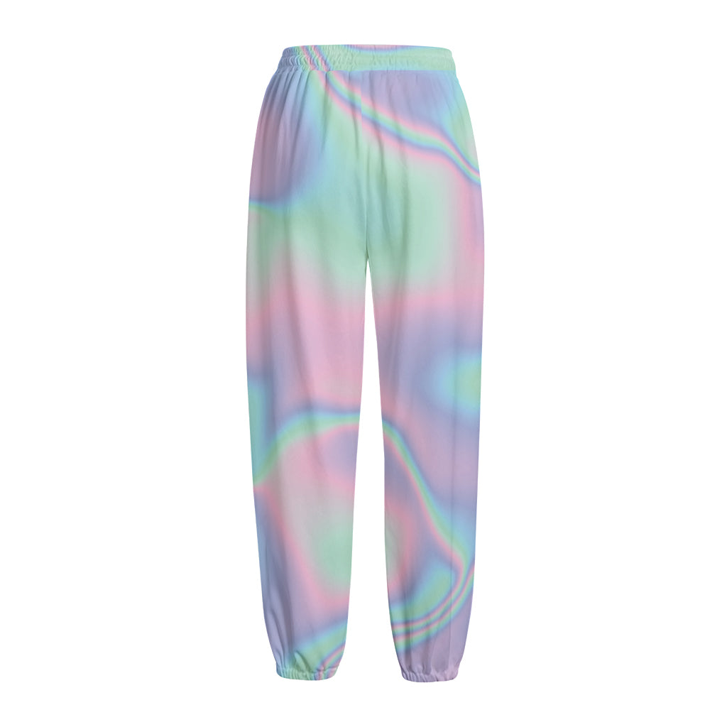 Holographic Waves Print Fleece Lined Knit Pants