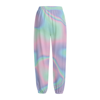 Holographic Waves Print Fleece Lined Knit Pants