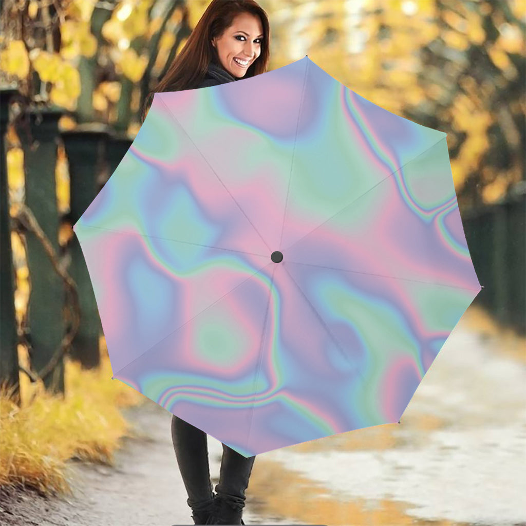 Holographic Waves Print Foldable Umbrella