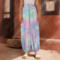 Holographic Waves Print Harem Pants