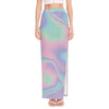 Holographic Waves Print High Slit Maxi Skirt