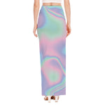 Holographic Waves Print High Slit Maxi Skirt