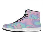 Holographic Waves Print High Top Leather Sneakers